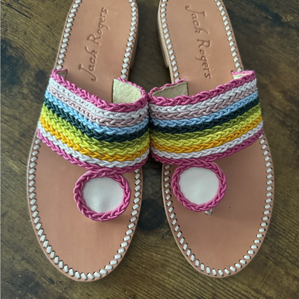New! Jack Rogers Gorgeous flat leather/ decorative rope summer sandals